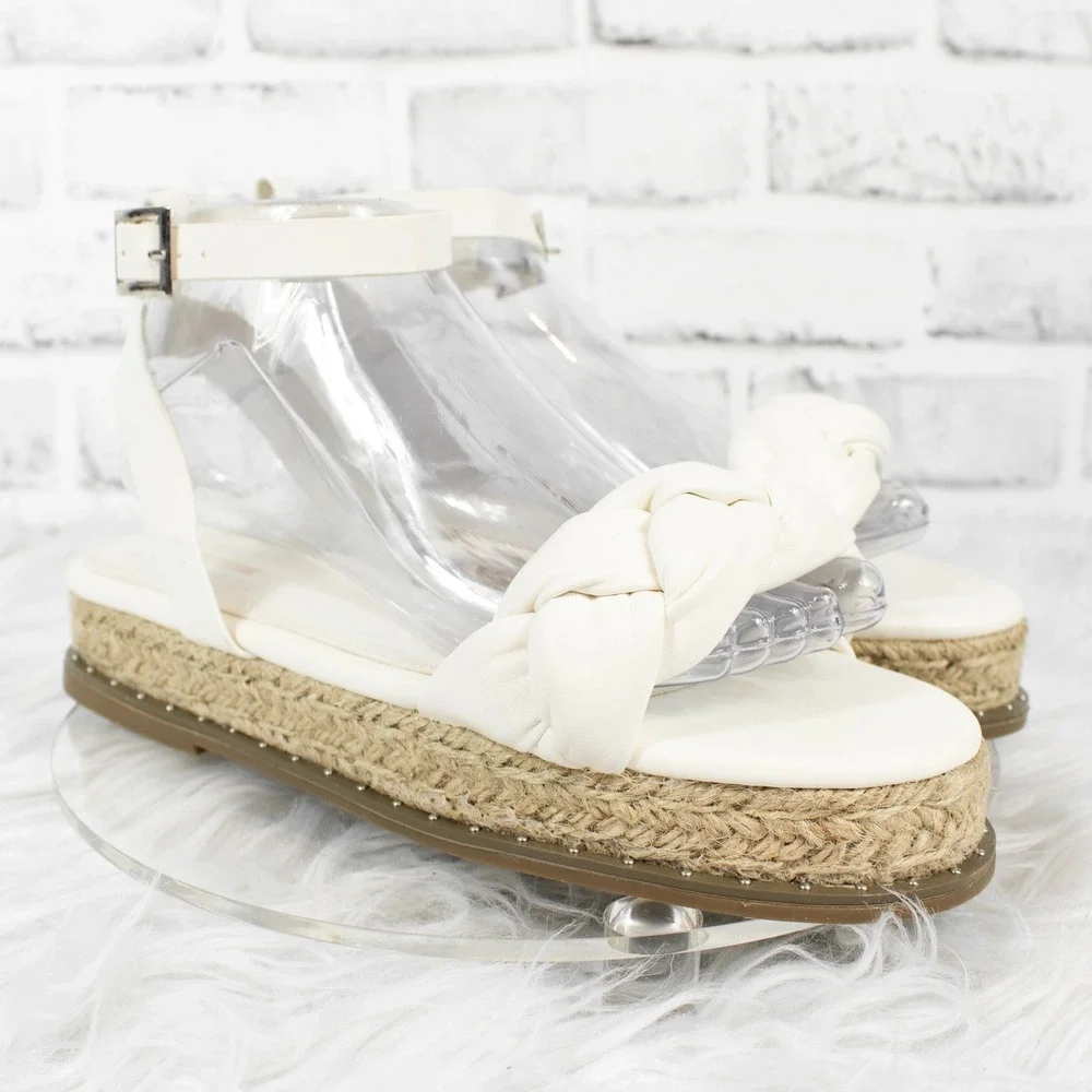 Pretty Little Thing White Platform Espadrille Sandals Size 8‎ Faux Leather Ankle